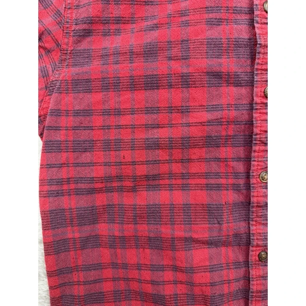 Levis Mens Size Medium Button Up Plaid Cotton Polyester Red Camisa Short Sleeve